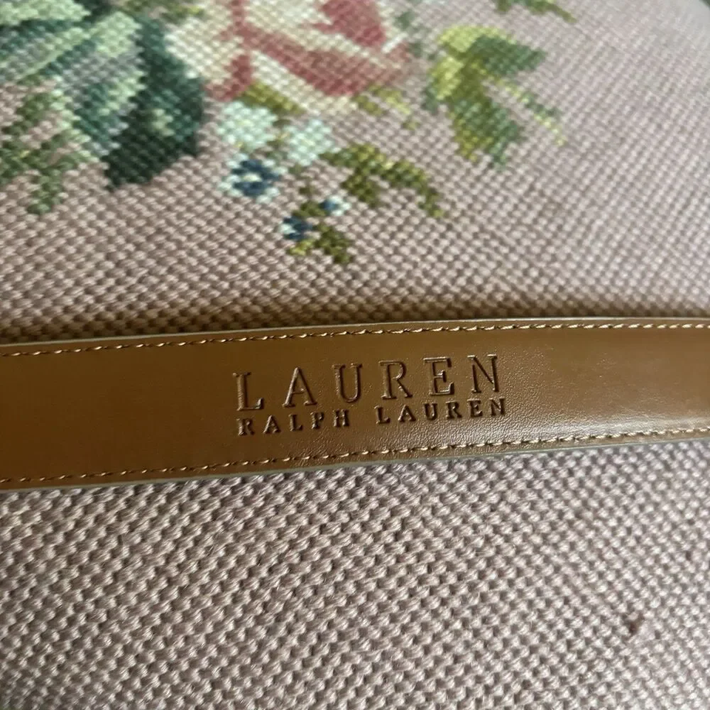 Vtg y2k Ralph Lauren Natural Cork Belt Gold LRL Engraved Logo Metal Buckle Sz S